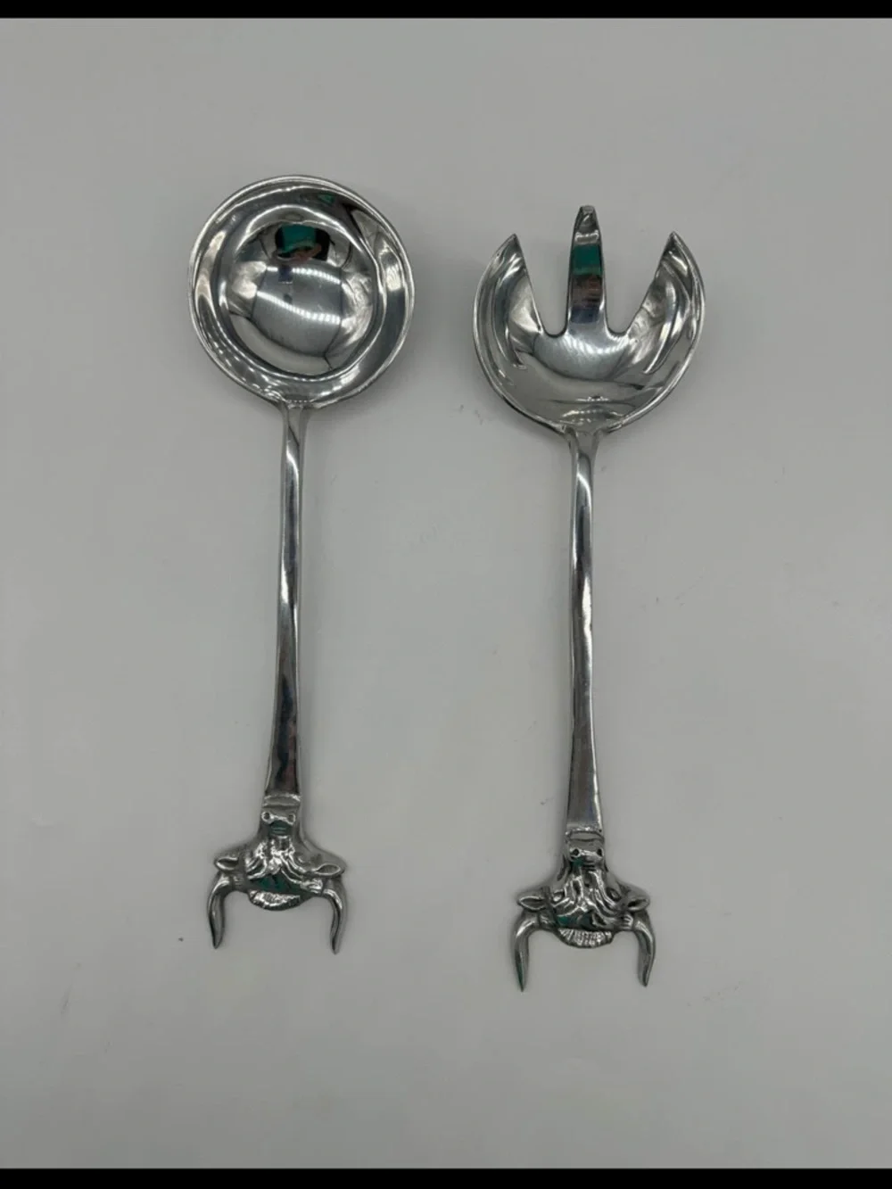 Western Longhorn Steer Salad Servers Silver Tone Ranch Kitchen Set